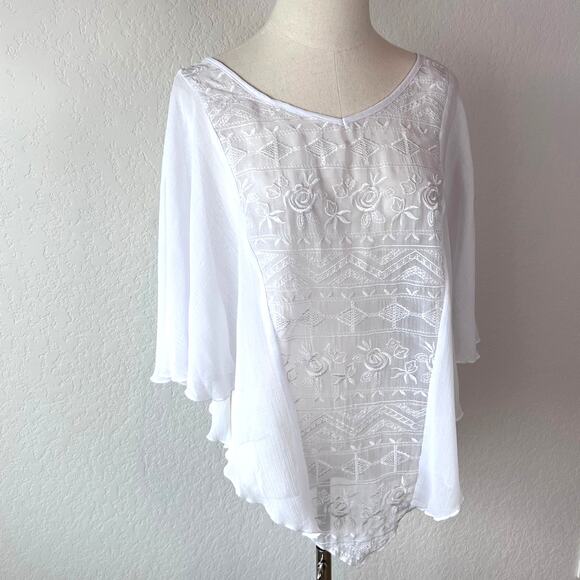 Energe Embroidered Poncho Lightweight Floral Flowy White Fairycore Boho PXL - Picture 2 of 9